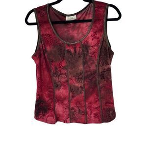 Y2K Red Brown Floral Burn Out Coloring Sleeveless Top Sz L Women’s Vtg Dressbarn